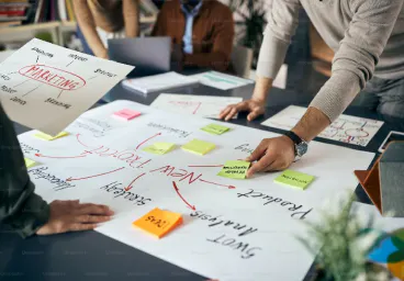 Consulting team working with data dashboards